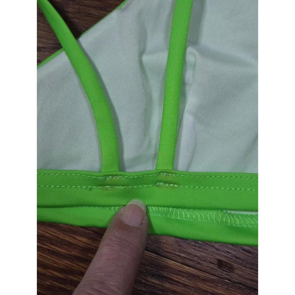 PrettyLittleThing Recycled Lime Green Double Strap Triangle Bikini Top US 10 NWT
